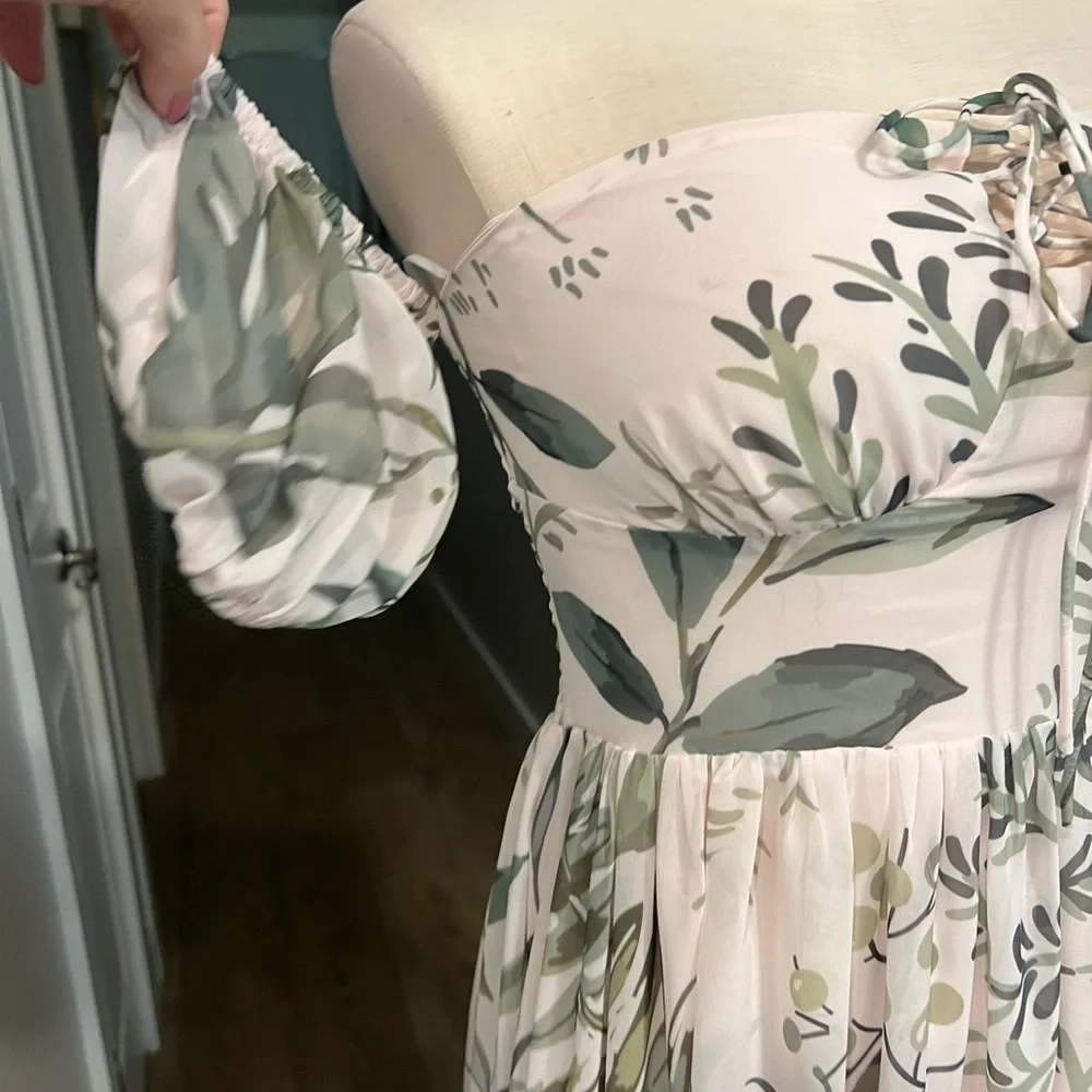 BY EGREIS tropical lace up chest flowy maxi dress with long front side slit - Picture 3 of 17
